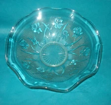 Vintage Iris & Herringbone Clear Depression Glass Ruffled 11"  Bowl Jeanette Co.