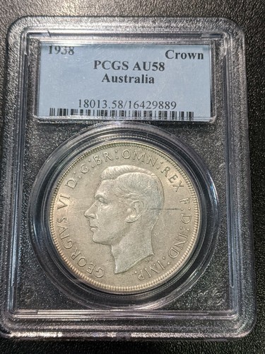 1938 AU58 Australia Silver Crown PCGS KM 34 Key Date