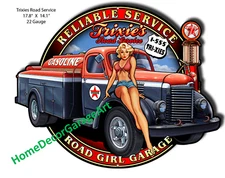 Trixie's Road Service Gasoline Truck Cutout Metal Sign Garage Art