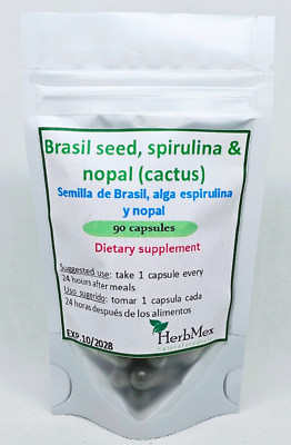 Brazil seed spirulina nopal cactus 90 capsules semilla de brasil alga espirulina