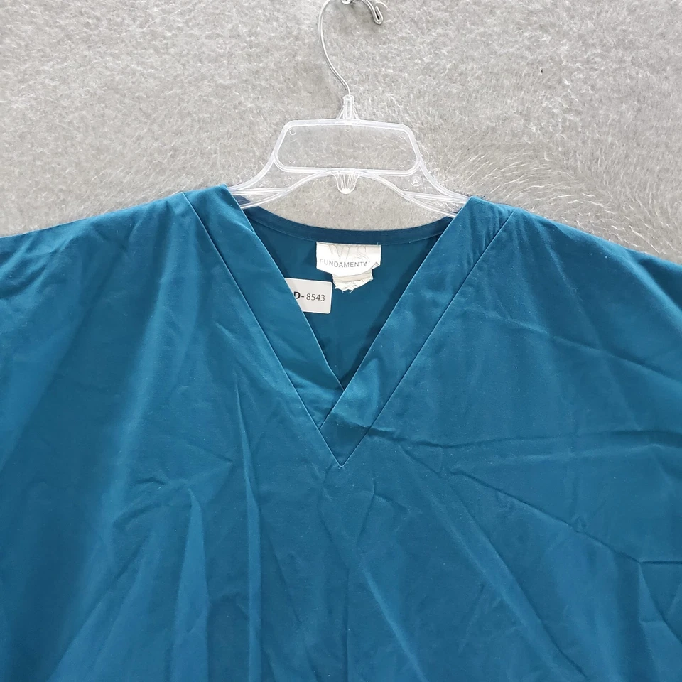 Fundamentals White Swan Women Scrub Top Large Blue Pockets Short Sleeve V Neck - Image 2 of 4