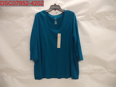 Snag, St. John's Bay Plus Women's Teal V-Neck 3/4 Sleeve Top, Size 3X