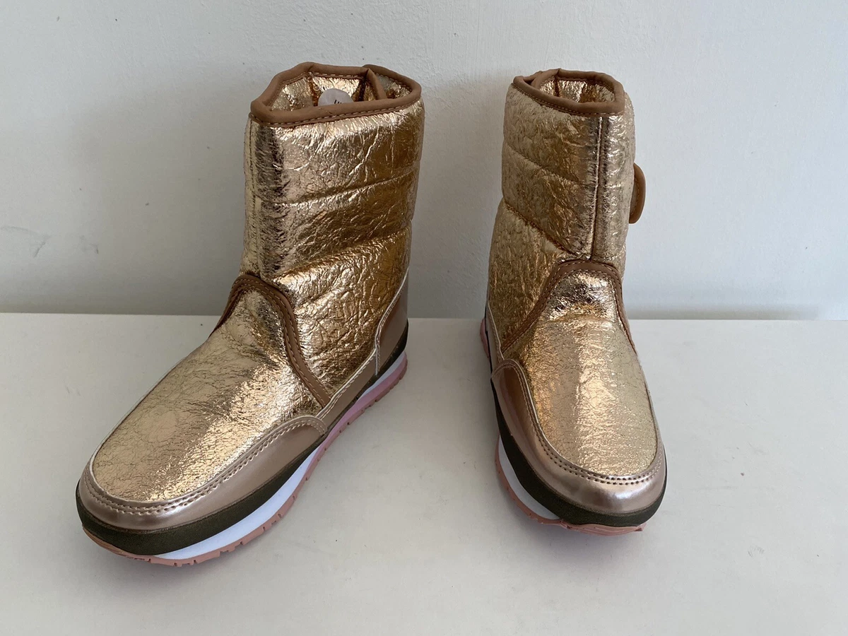 RUBBER DUCK Kids Cracked Metallic Rose Gold Ankle Boots Size UK2 BNWT