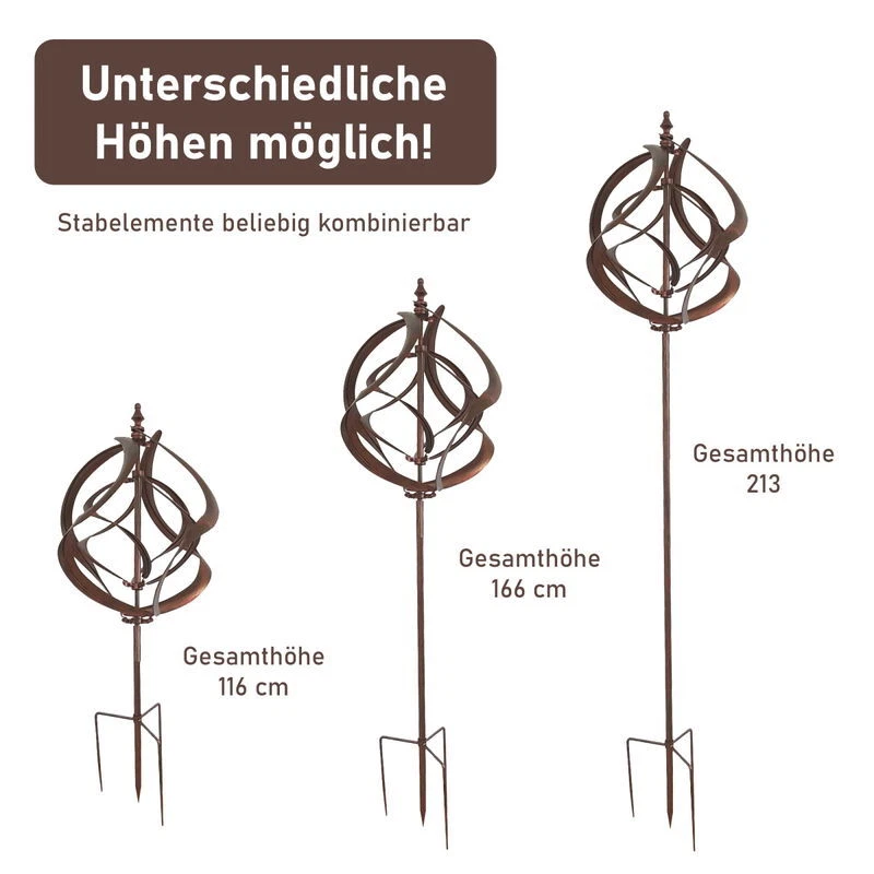 Großes Windspiel aus Metall mit 2 gegenläufigen Rotoren, kupferoptik, Gartendeko - Bild 3 von 4