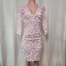 Eliza J 3D Floral Applique Sheath Dress Women's Sz 2 Blush Pink Sheer Sleeve NWT