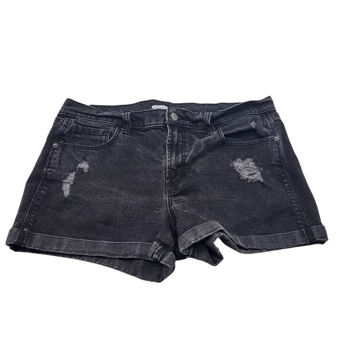 OLD NAVY Women's SZ 12 Mid Rise Boyfriend Shorts Distressed Black Wash Cuffed