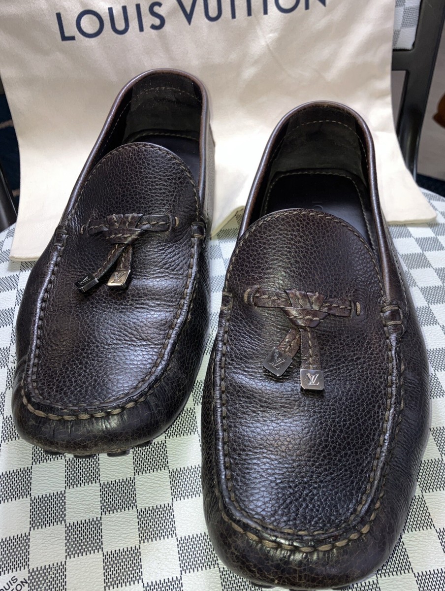 Authen Louis Vuitton Brown Leather Drivers Logo Bow Slip On  display picture 2
