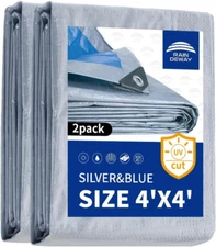 Small Tarps Heavy Duty Waterproof 4X4 Feet（Pack of 2） 5.5 Mil Thick, Multipurpos