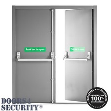 FIRE EXIT DOOR WITH PANIC BAR DOUBLE HEAVY DUTY STOCK GREY