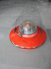 Vintage Red Space Ship Battery Litho Tin Toy , Japan