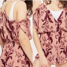 NWT Topshop Burgundy Boho Dusty Rose Floral Romper MEDIUM