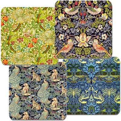 William Morris Untersetzer 4er Set. Hochwertiger Kork. Erdbeerdieb, Wald