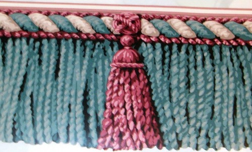 Victorian Wallpaper Border Teal Green Burgundy Rope Tassel Fringe Bullion Wall - 第 1/5 張圖片