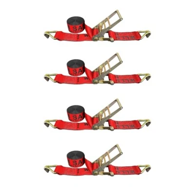 Paquete de 4 correas de trinquete de 4" x 30' con gancho en J de alambre para amarre de remolque de camión de plataforma plana Foto 1 de 4