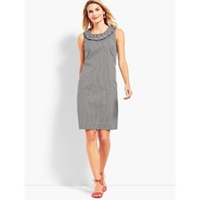 Talbots Women’s Gingham Pleated Neck Shift Dress Black White Size 10