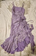 Lavender Sleeveless Ruffled Asymmetrical Bridesmaid Dress with Floral Accent