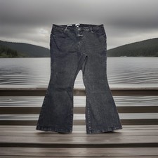 Ava Viv High Rise Flare Jeans Plus 24 47x30.5 Black Denim Stretch Womens