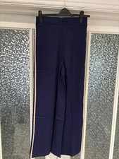 Avon Navy Wide Leg Tailored Side Stripe Trousers Size 10/12