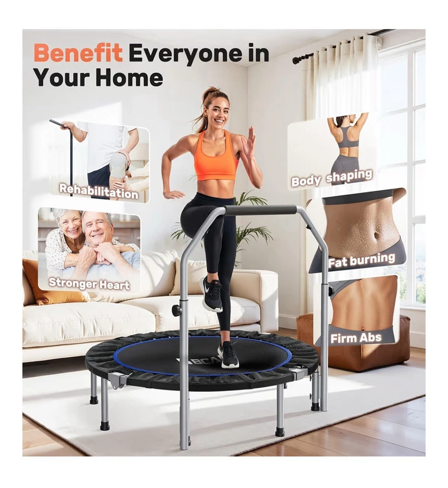 BCAN Trampoline for Fitness Rebounder & Adjustable Foam Handle - 330 Lbs - Image 3 of 4