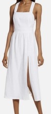REFORMATION Dress Womens 6 Elara Linen Fit & Flare Midi Sleeveless Ivory White