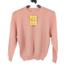 Vintage 90s Pink Knit Crewneck Sweater Pullover Y2K Minimalist Soft Cozy Size M