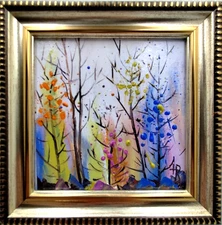 Original oil painting framed Abstract  Oil landscape, Small Landscape 4х4in