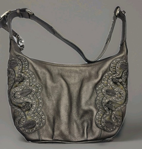 Borsa/borsa a mano in pelle grigia Brighton con accenti placcati argento - Foto 2 di 11