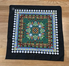 Vintage Wamcraft Southwestern Scarf Large 1980s Bandana Black Green USA West
