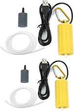 2PCS Aquarium USB Air Pump Portable Mini Fish Tank Oxygen Yellow 