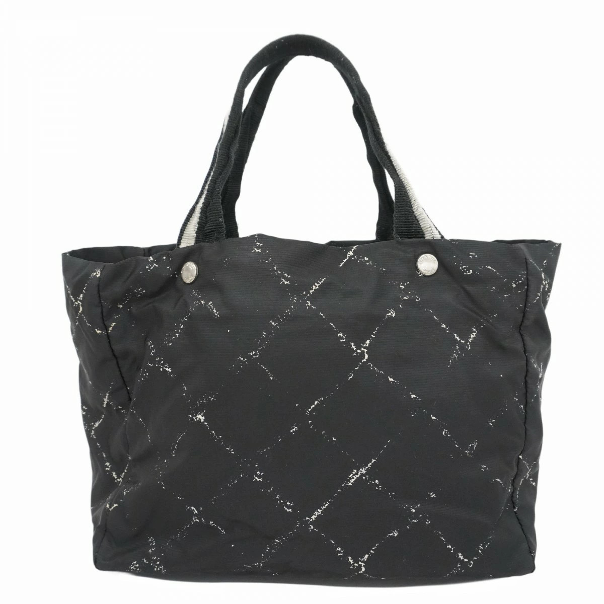 CHANEL Vintage Nylon Travel Tote Bag Black with Silver Hardware Ladies Used PP851222