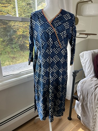 Damen Sakai Kurta Indien Baumwolle Kleid Überwurf Large - Bild 1 von 11