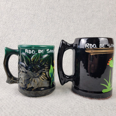 2 Hand Painted Mugs ''RDO. De Santa Maria Del Rio''  Sunflower    Cactus   