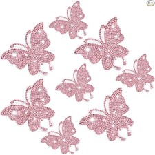 8 Pcs Bling Butterfly Car Decals Crystal Rhinestone Shiny Butterfly Pink