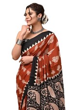 Women's Hand Block Ajrakh Print Cotton Saree with Blouse