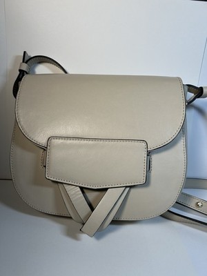 BCBG Maxazria Leather Vera Pelle Design Cream Crossbody Saddlebag Made In Italy