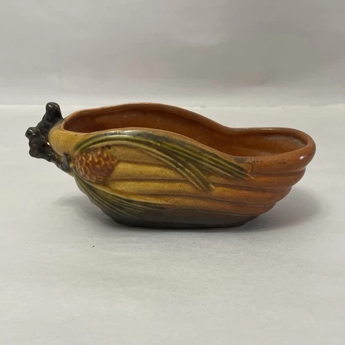 Roseville Pottery “ Pine Cone Modern  “ Deep Blue Boat Planter # 455-6” In 1953