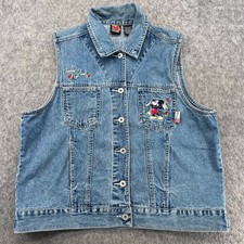 Vintage 90's Mickey Unlimited Jean Denim Button Down Vest Disney Mouse Womens XL