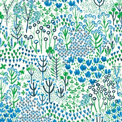 FD26350_Happy Meadow Print Blue green white Fine Decor Wallpaper