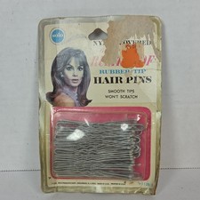 Solo Rubber Tip Hair Pins Silver Metal  Rubber Vintage Carded Package date 1968