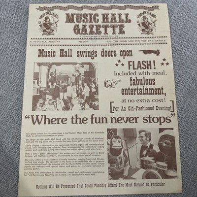 1970s vintage JED NOLAN'S MUSIC HALL ''GAZETTE'' scottsdale az Restaurant MENU
