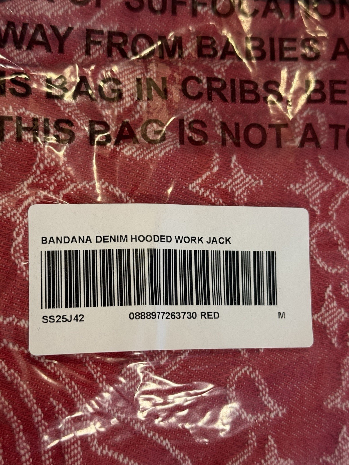 Supreme Bandana Jacquard Denim Hooded Work Jacket Red (Size Medium) IN HAND image 4