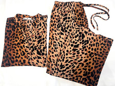 Natori MEDIUM Polyester Silky Pajama Set Pre-Owned Brown Leopard Print