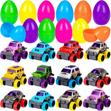 12 Pcs Easter Eggs Filled with Pull Back Cars, Easter Egg Prefilled with Trucks