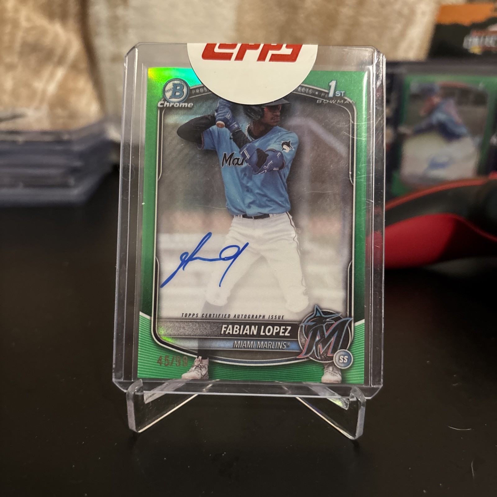 2025 Bowman Chrome Fabian Lopez 1st Green Refractor AUTO # 23/99 Marlins 