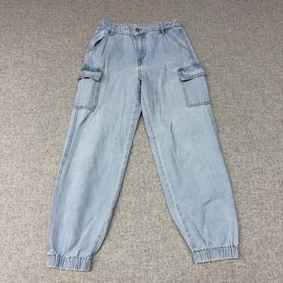 Wild Fable Cargo Jogger Jeans Size 4 Light Wash Blue Denim Utility Elastic Cuff