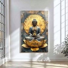 Buddha Leinwandbild Gold Lotus – Leinwanddruck Wandbild, Zen & Meditation