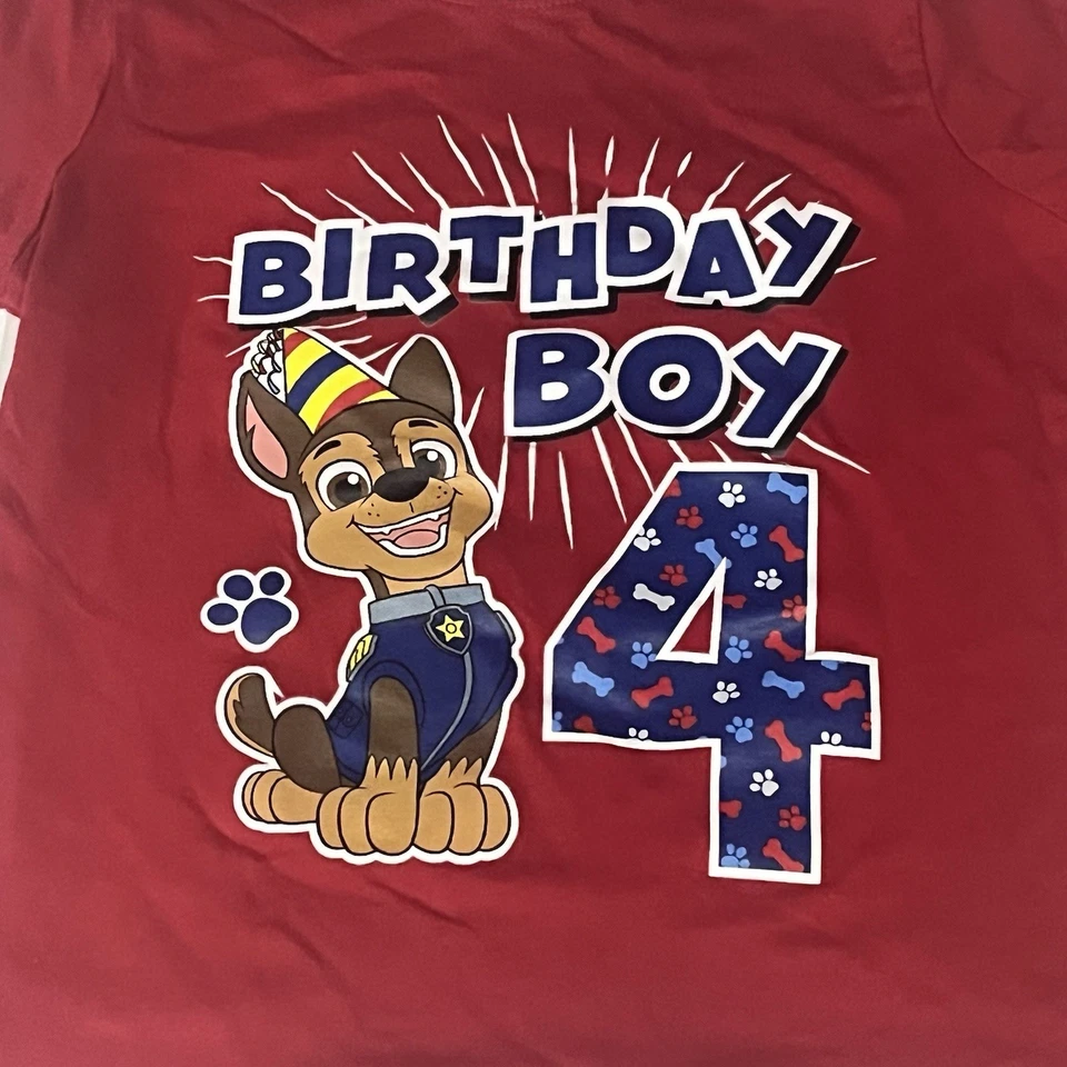 Nickelodeon Paw Patrol Happy 4th Birthday Boy Shirt Red - Image 3 of 4