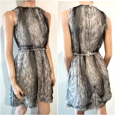 🆓US🛃RUNWAY FW2008 Dolce&Gabbana Abstract Printed gray silk chiffon dress IT 40