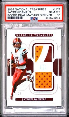 2024 NATIONAL TREASURES JAYDEN DANIELS ROOKIE DUAL-HOLO SILVER #JDS RC /25 PSA10
