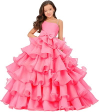 Pageant Dresses for Girls One Shoulder Dress Organza Ruffles Poof Party Dress fo